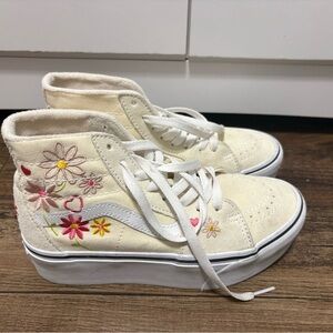 Vans Cream Floral High-Top Sneakers